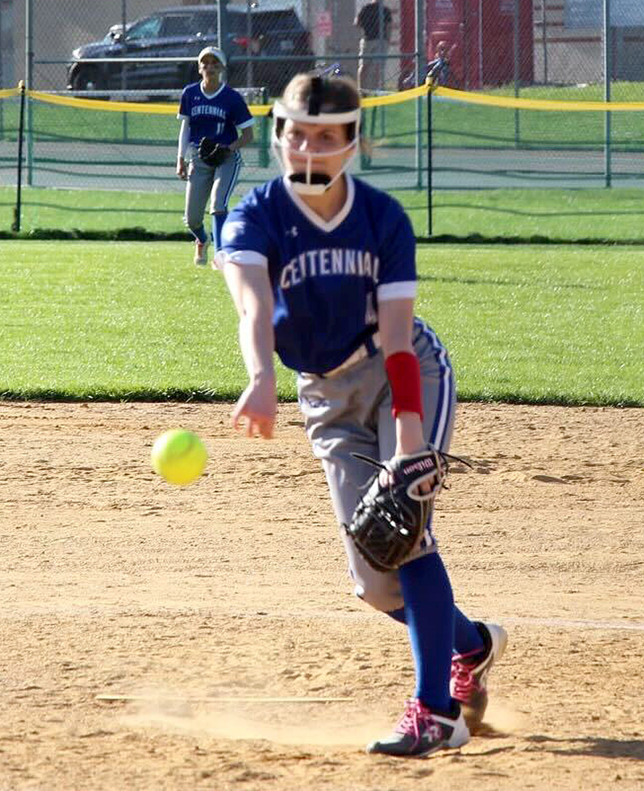 Centennial’s Maddie Salter throws a pitch in the sixth inning...