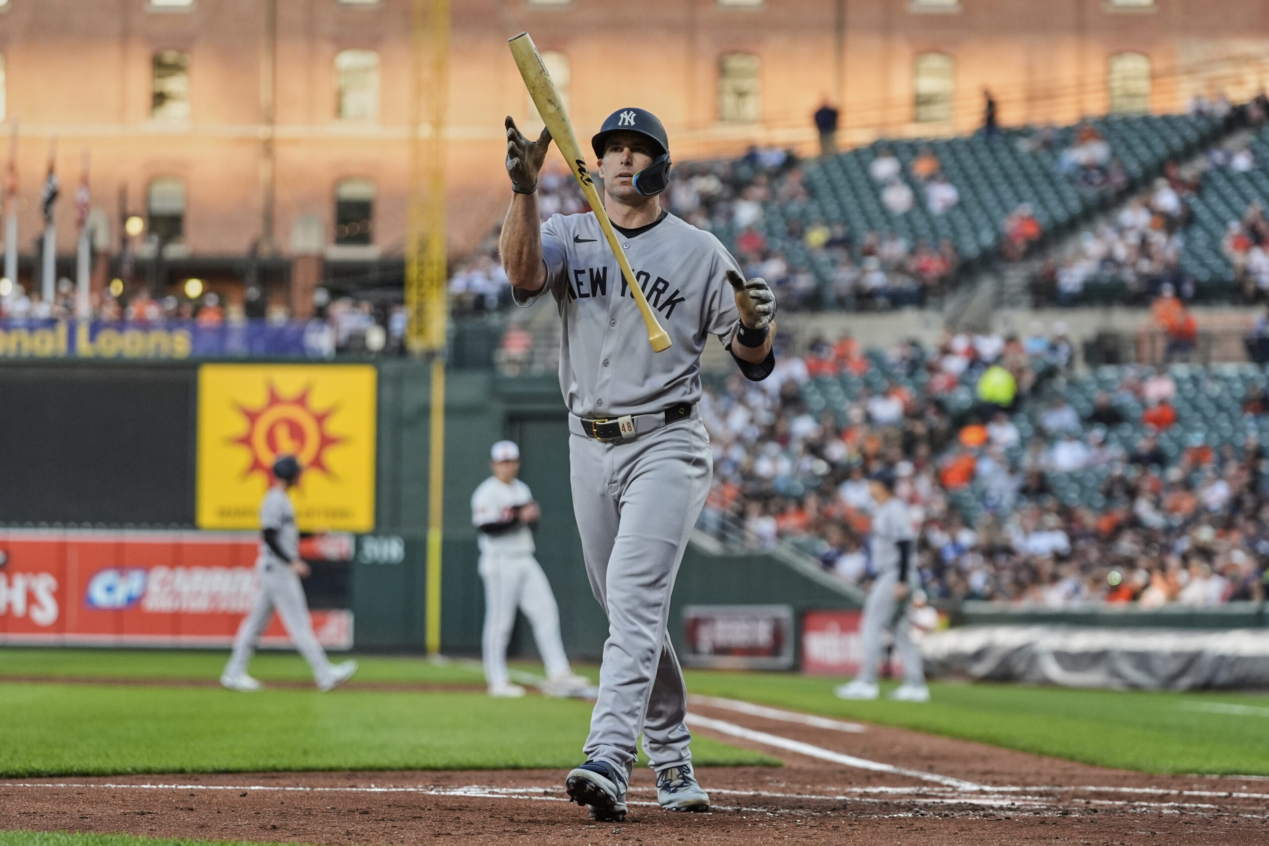 New York Yankees' Austin Wells reacts after striking out swinging...