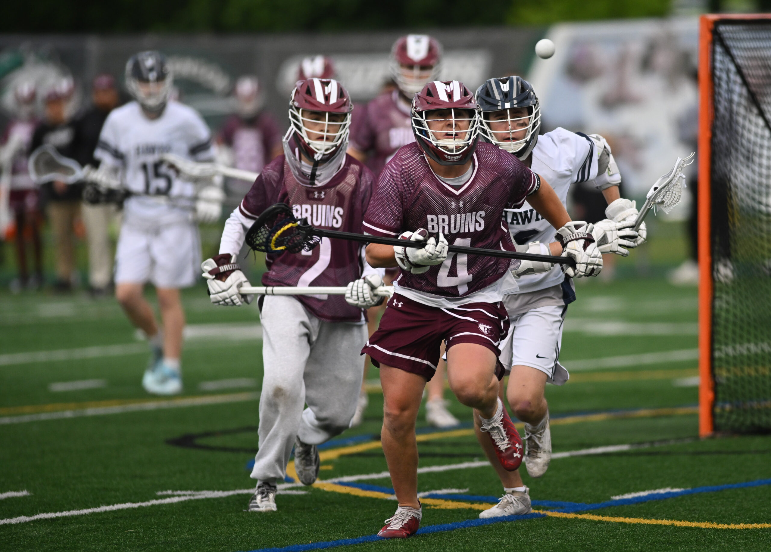 Broadneck’s Noah Yoder, center, with goalkeeper Braedon Goloboski, left, chase...