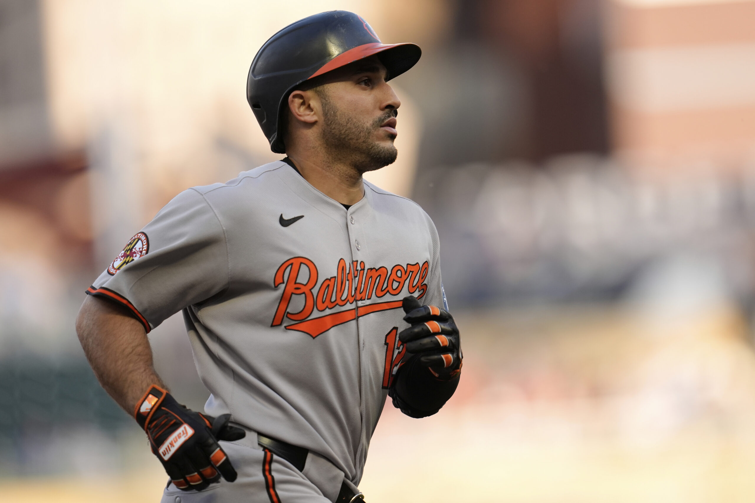 Baltimore Orioles' Ramón Laureano (12) runs the bases after hitting...