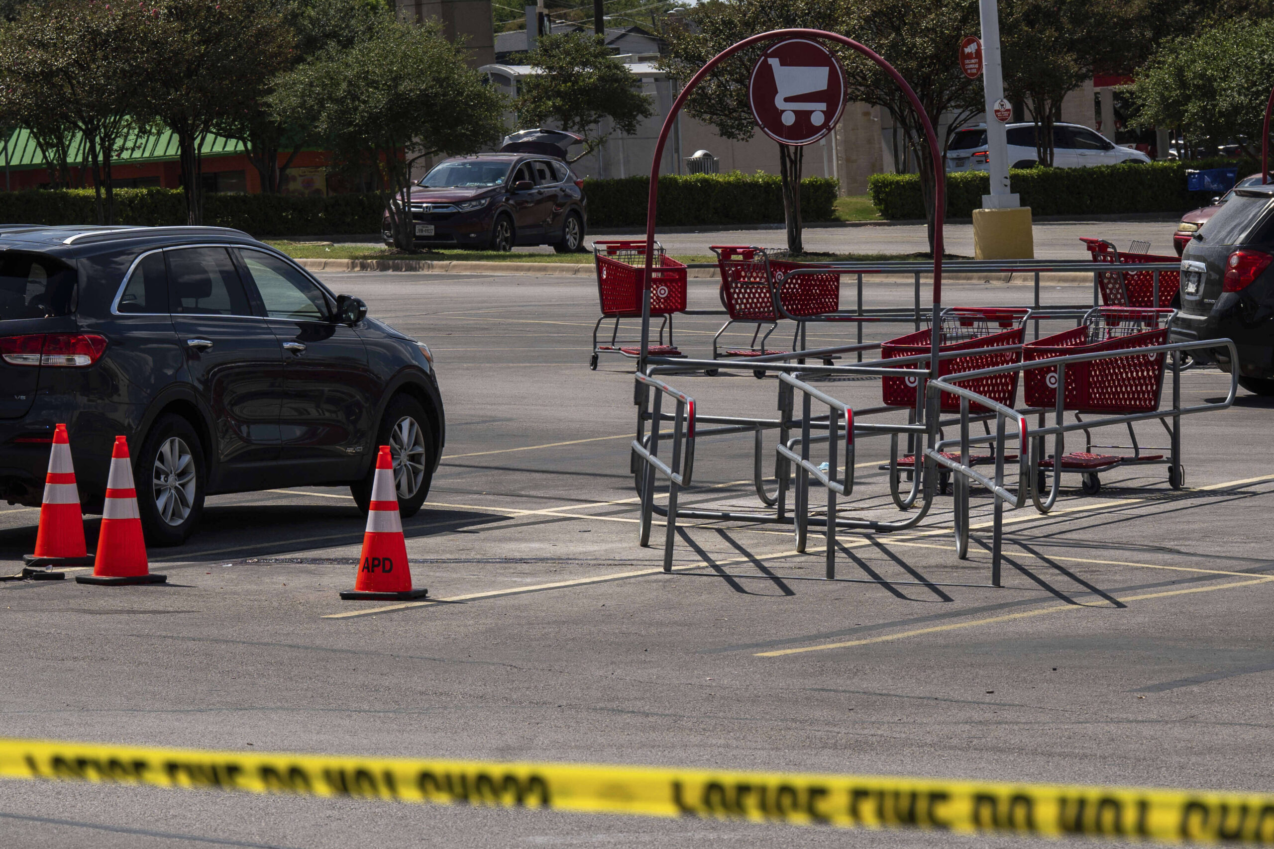 Evidence is seen marked as law enforcement investigates a shooting...