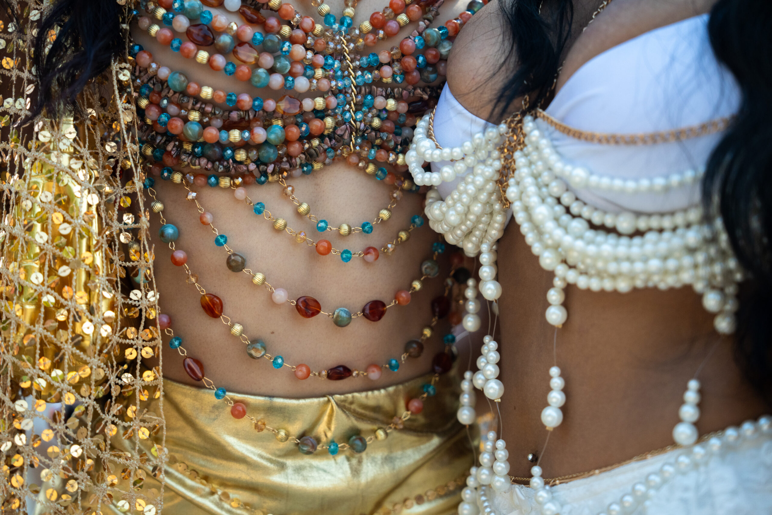 Zaineb Bahrainwala, left, and Haleema Gurmani show their accessories during...
