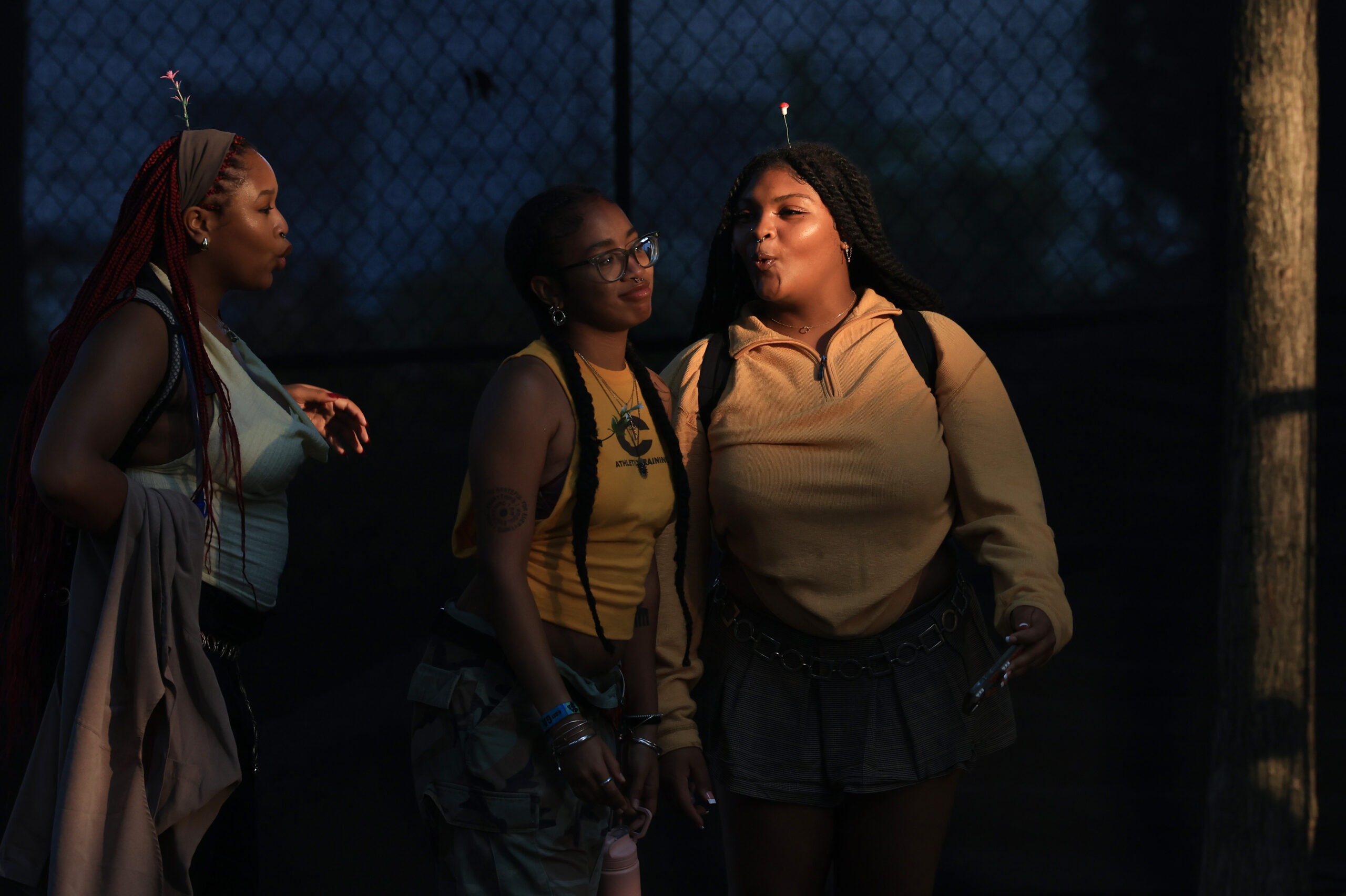 The setting sun illuminates festival attendees at Lollapalooza, Aug. 1,...