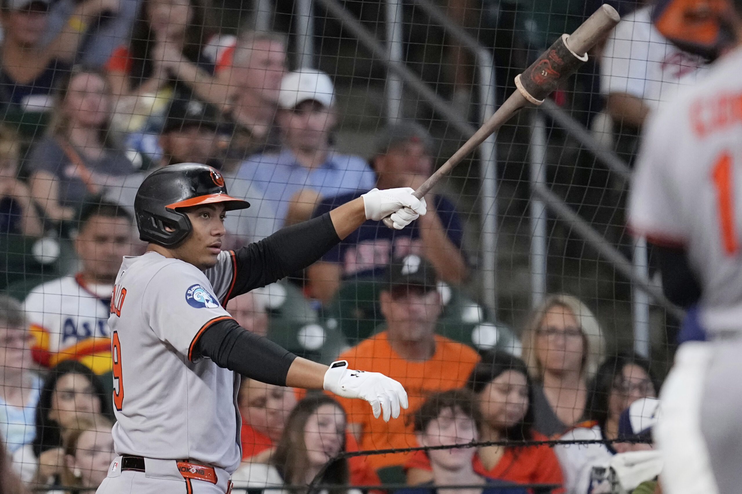 Baltimore Orioles' Samuel Basallo waits to bat against the Houston...
