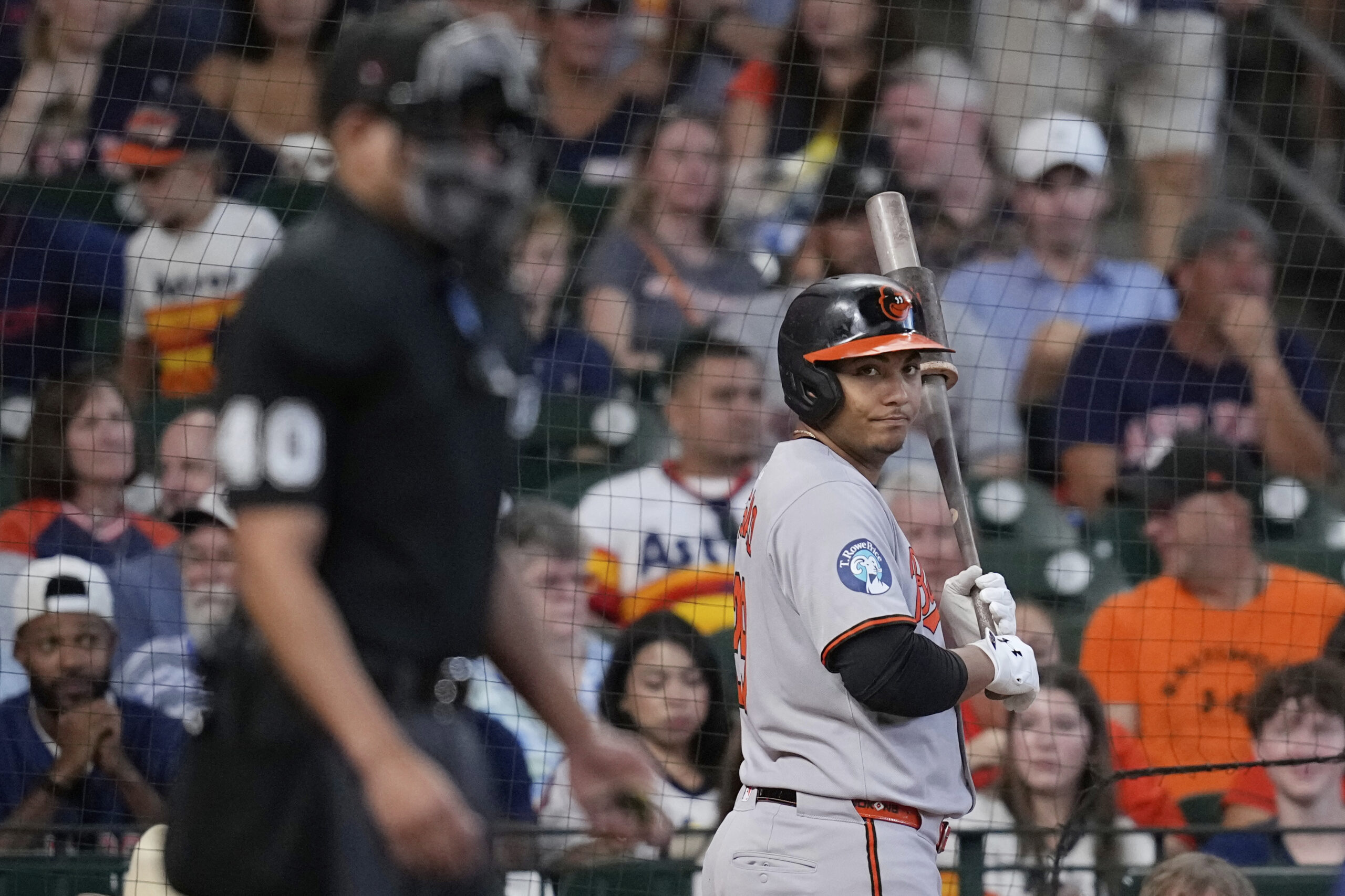 Baltimore Orioles' Samuel Basallo waits to bat against the Houston...