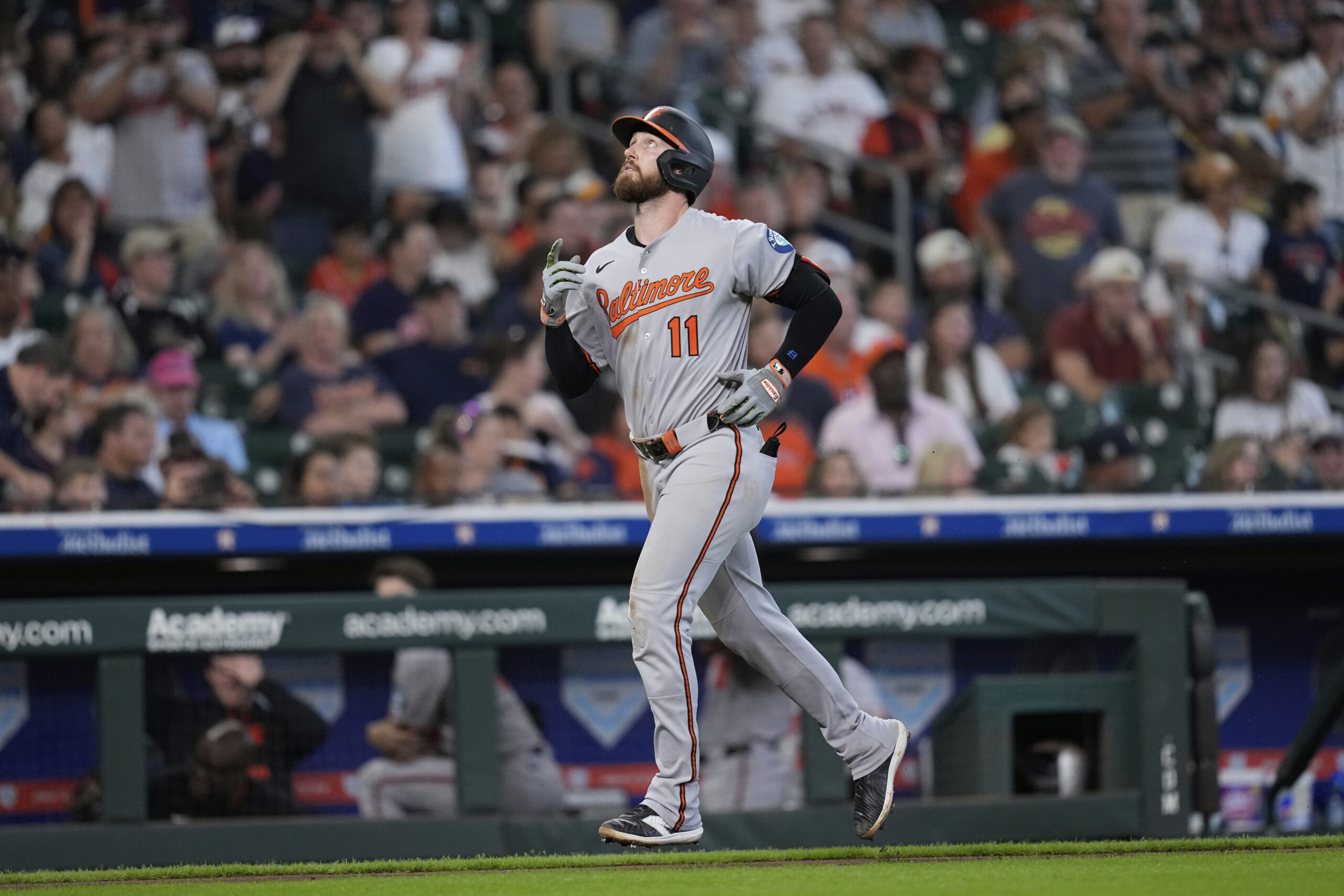 Baltimore Orioles' Jordan Westburg celebrates after hitting a three-run home...