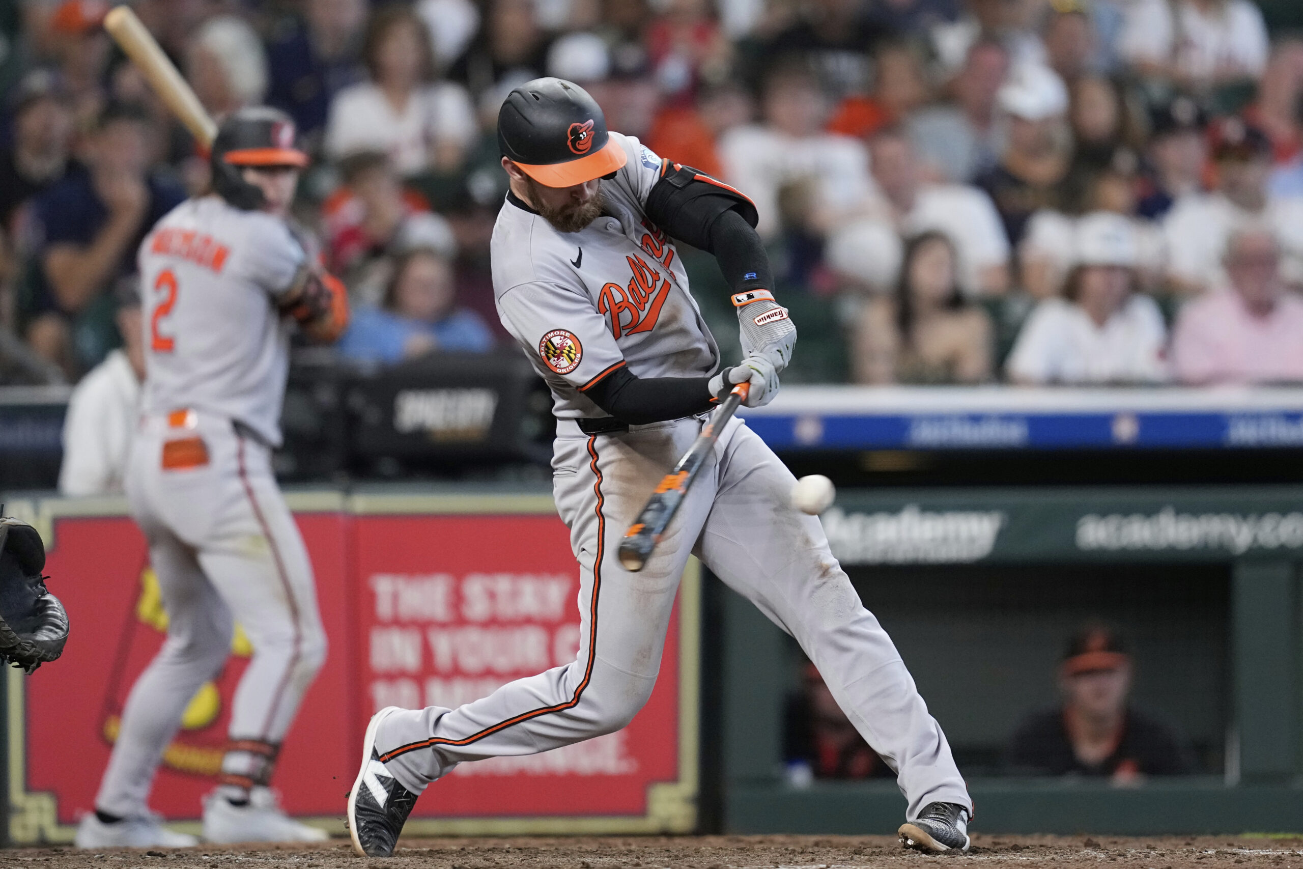 Baltimore Orioles' Jordan Westburg hits a RBI single against the...