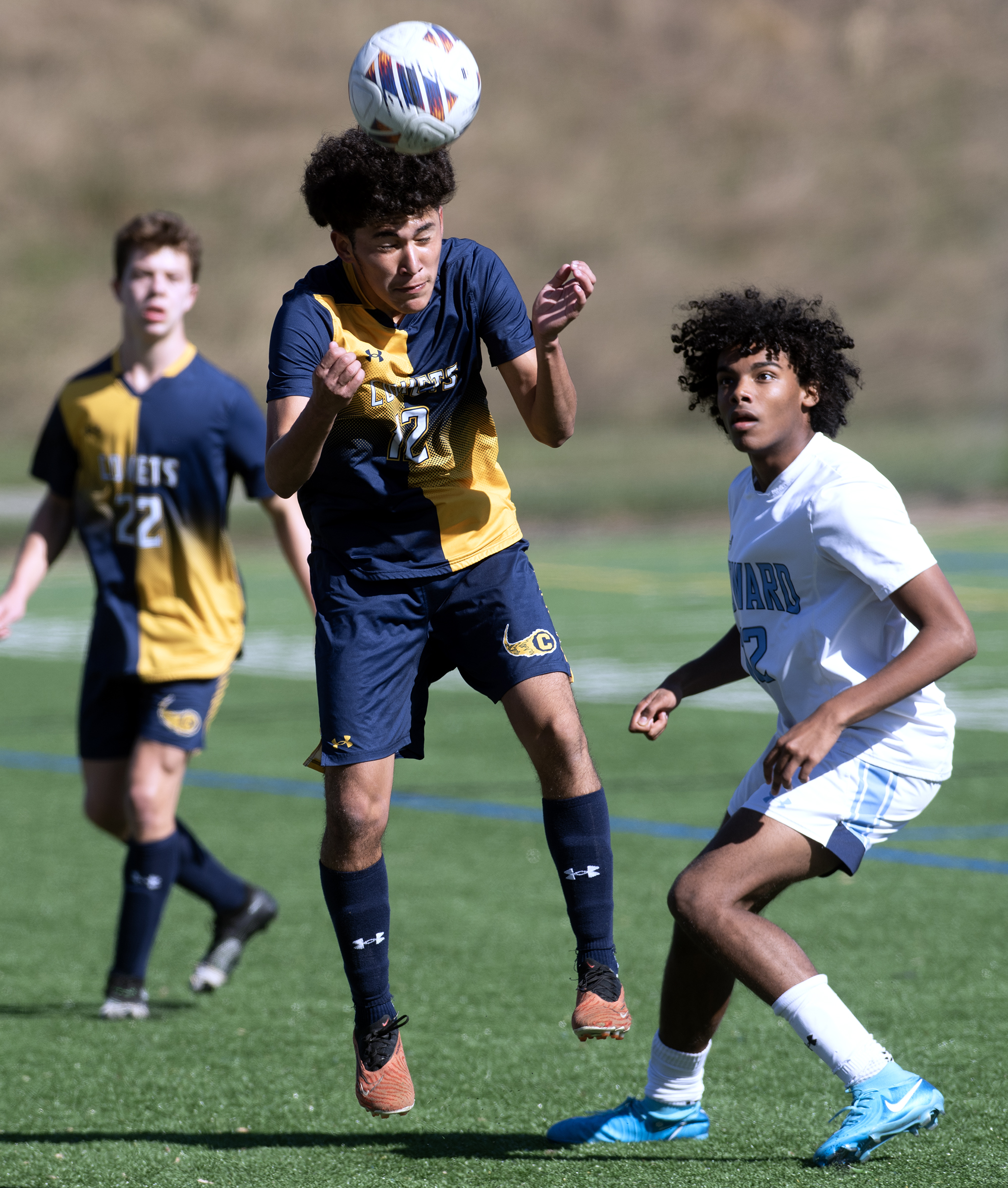 Oct. 25, 2025- Catonsville's Dedwin Argueta heads the ball against...