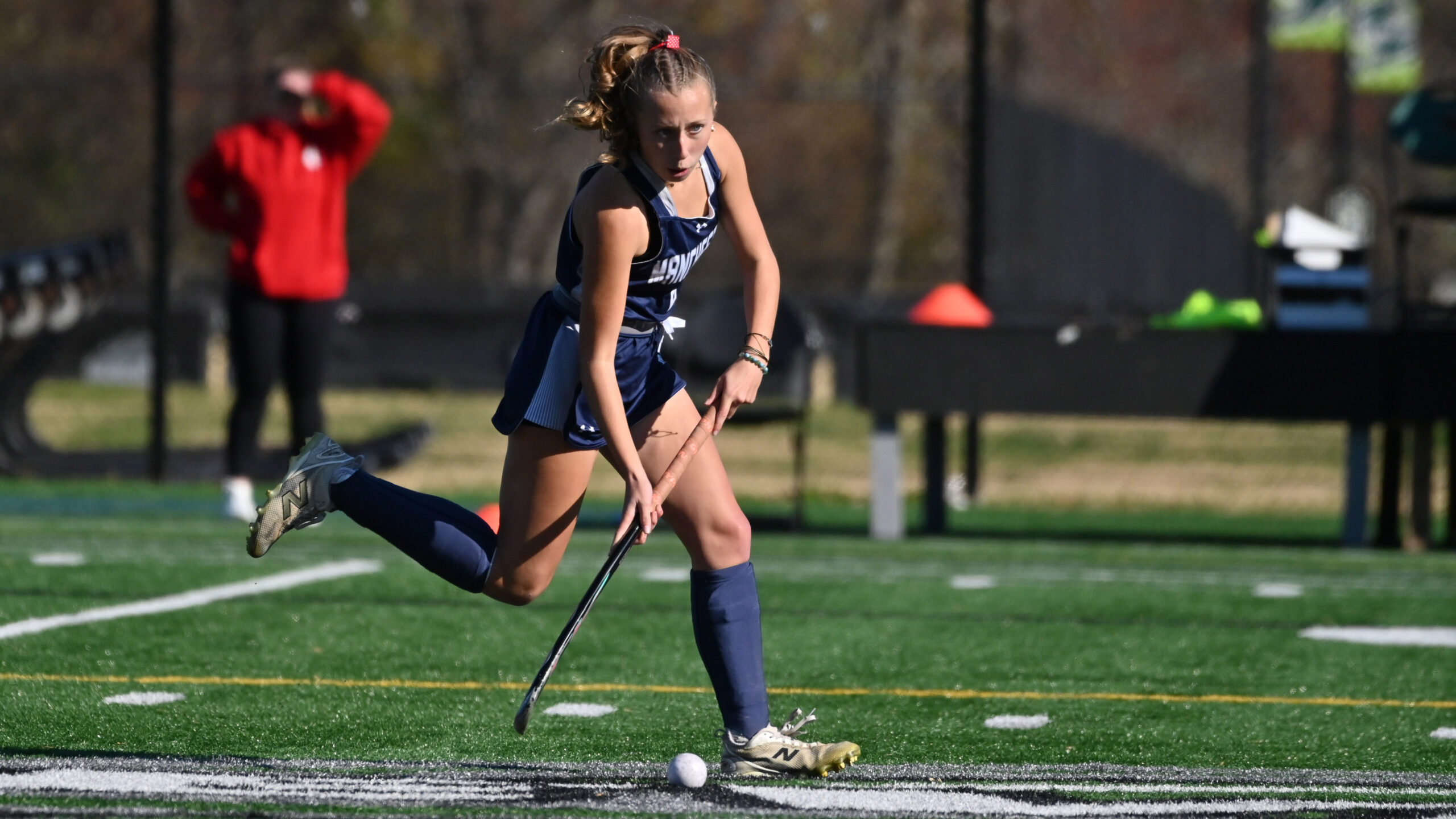 Manchester Valley's Zoe Lettau looks up the field as she...