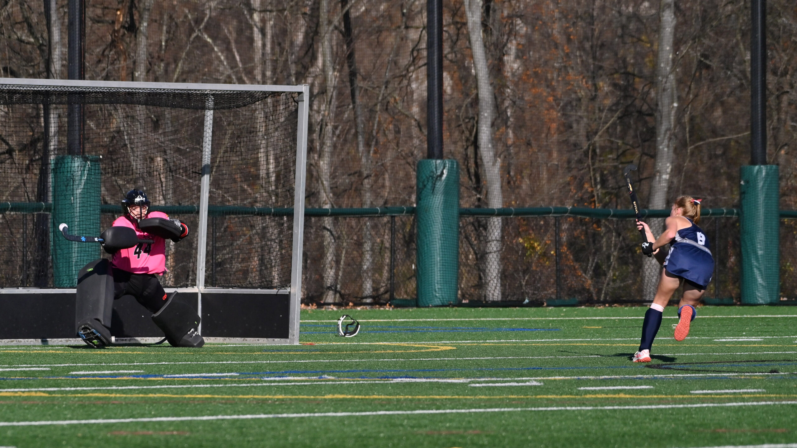 Manchester Valley's Amanda Herrold scores on a penalty shot against...