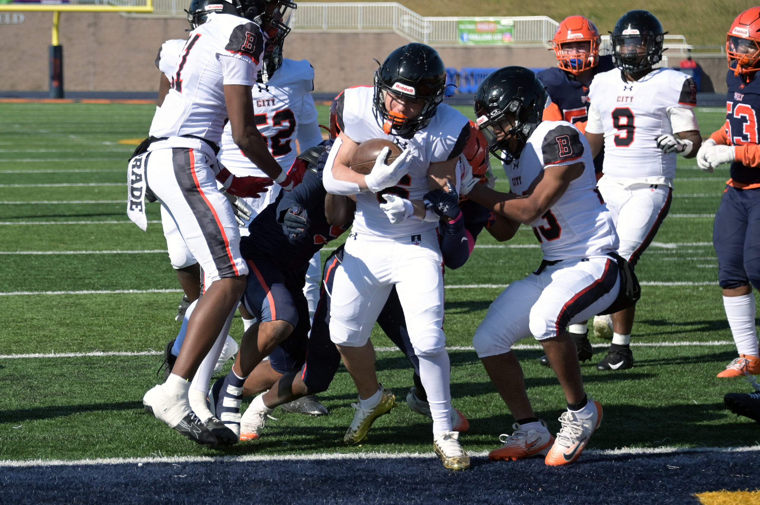 City’s Brandon Rattet scores in the first half of the...