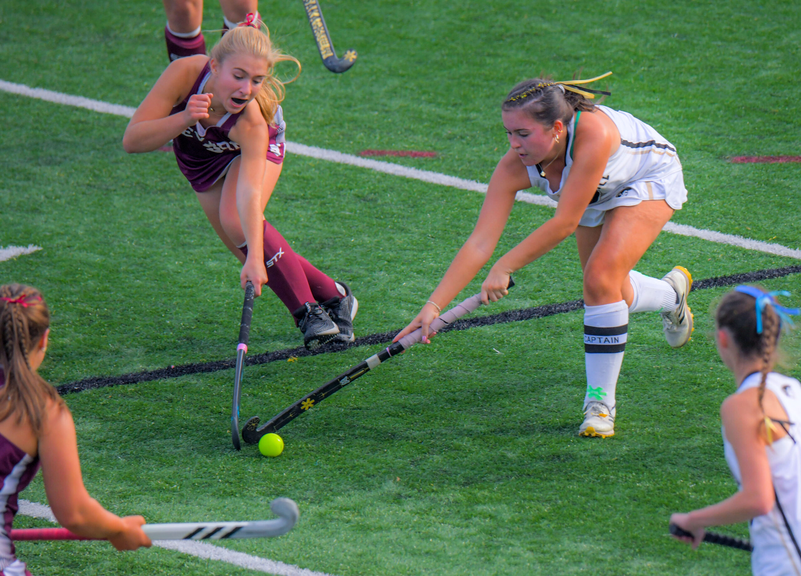 Severn Admiral Patriots midfielder Lylah Dupcak reaches her stick in...