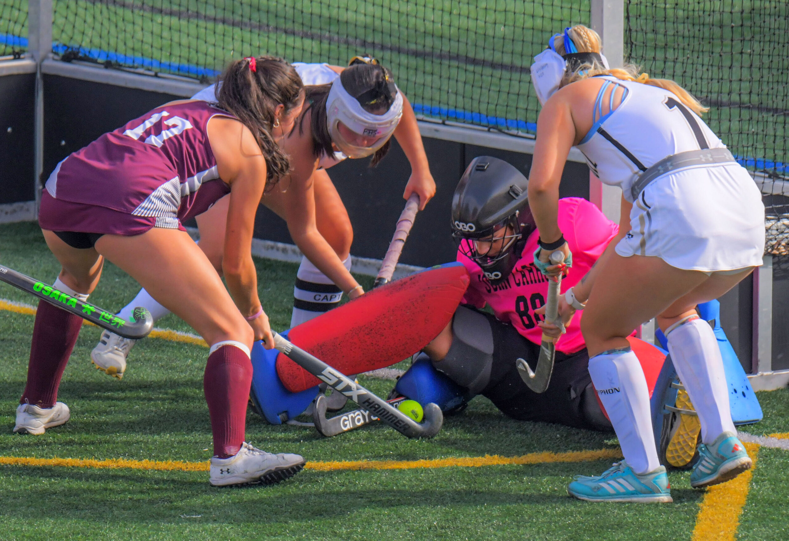 Severn forward Nora Pavon, left, attempts to score on John...