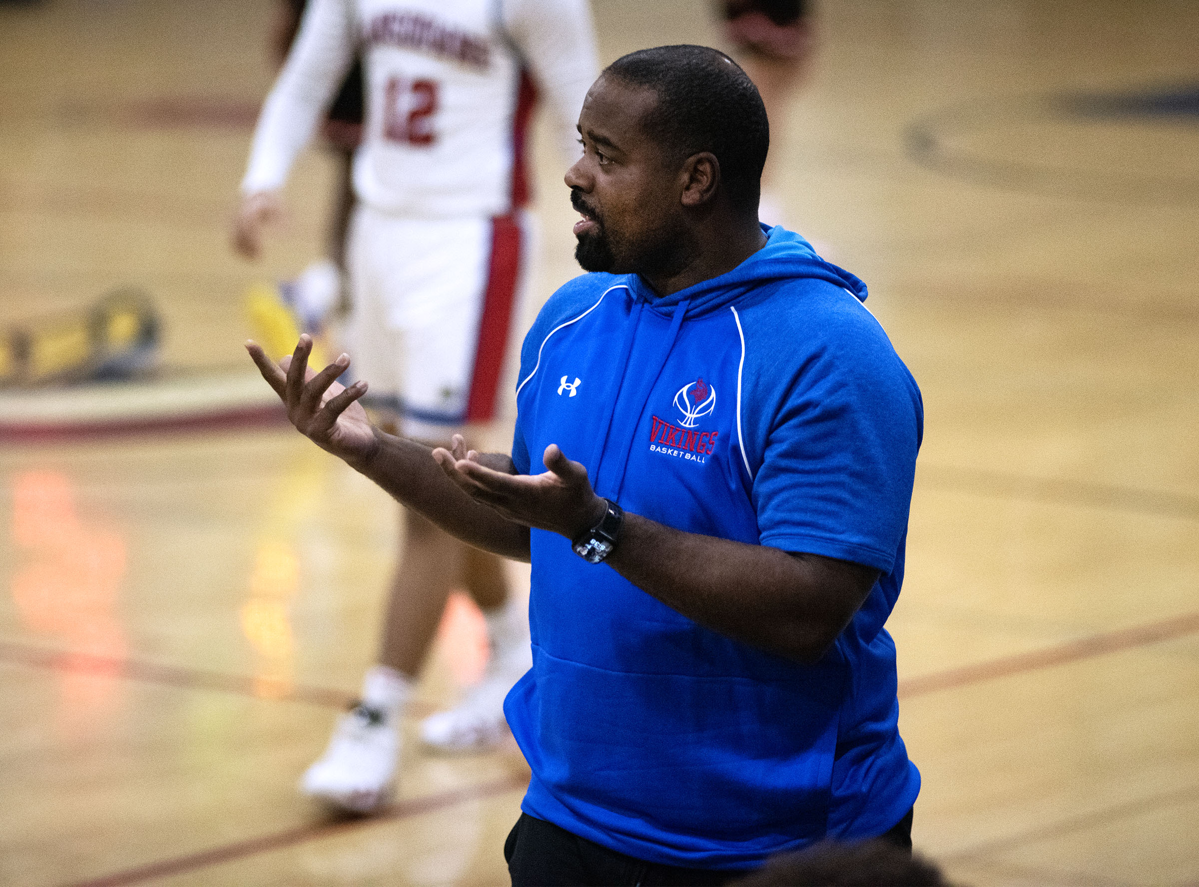 Jan. 7, 2026- Lansdowne boys basketball coach Stephen Coursey coaches...