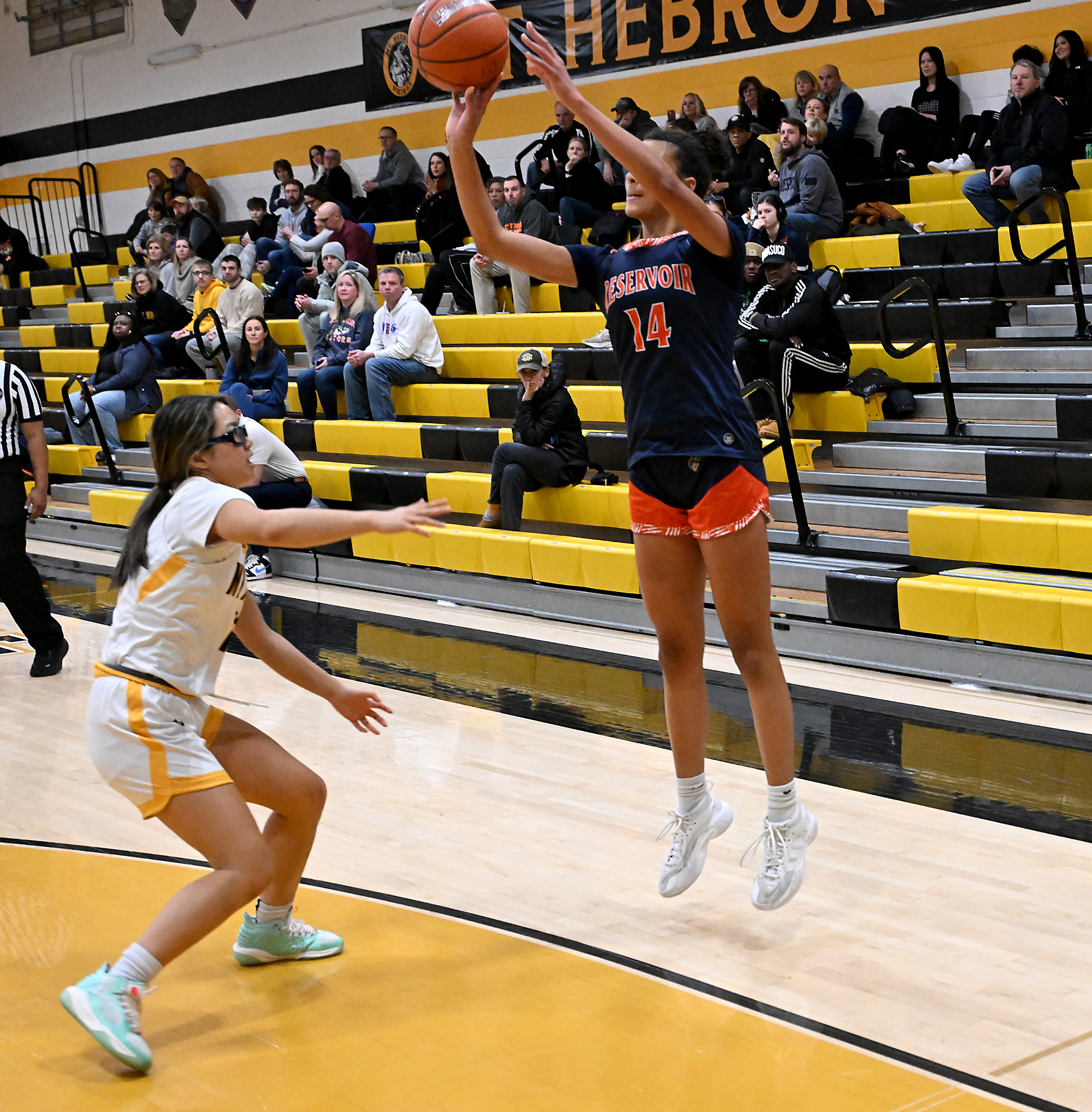 Reservoir #14, Sam Feher sinks a three in the 1st...